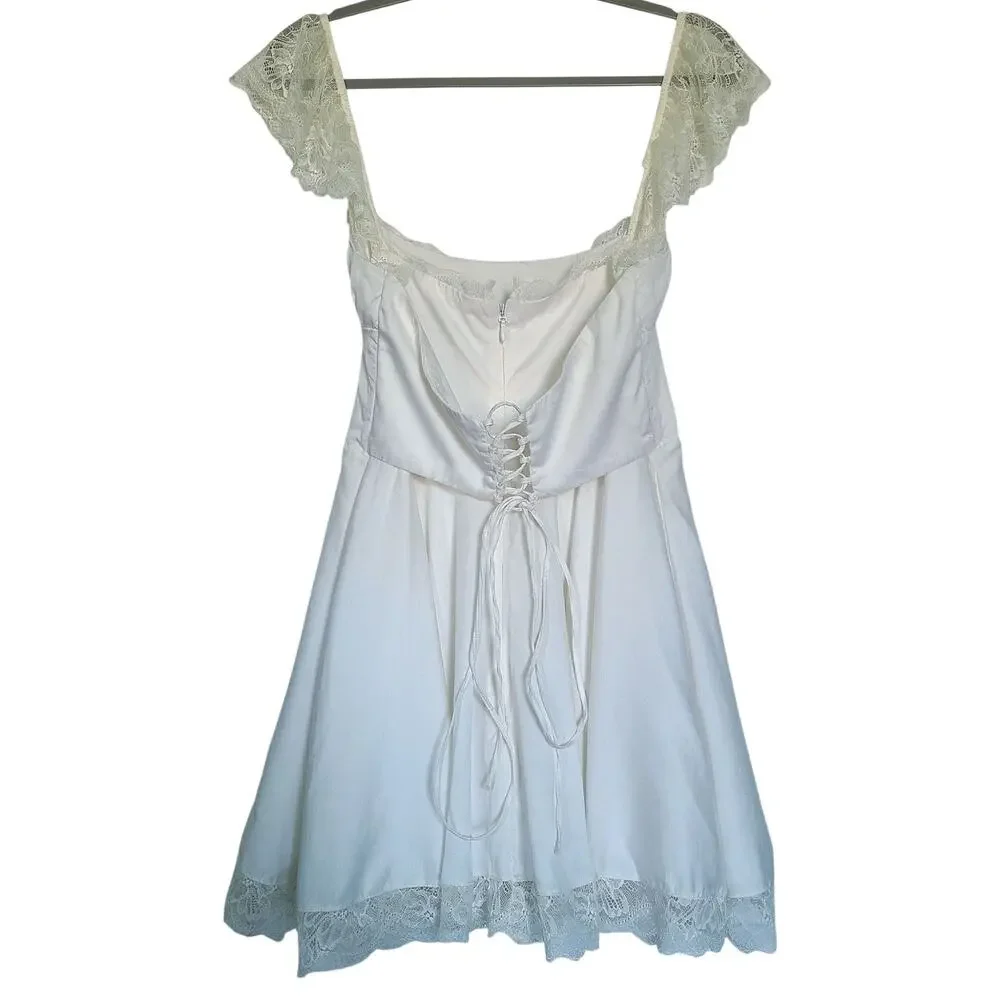HOUSE OF CB Kaia Lace Trim Fit & Flare Mini Dress Ivory Size Large - Picture 7 of 9